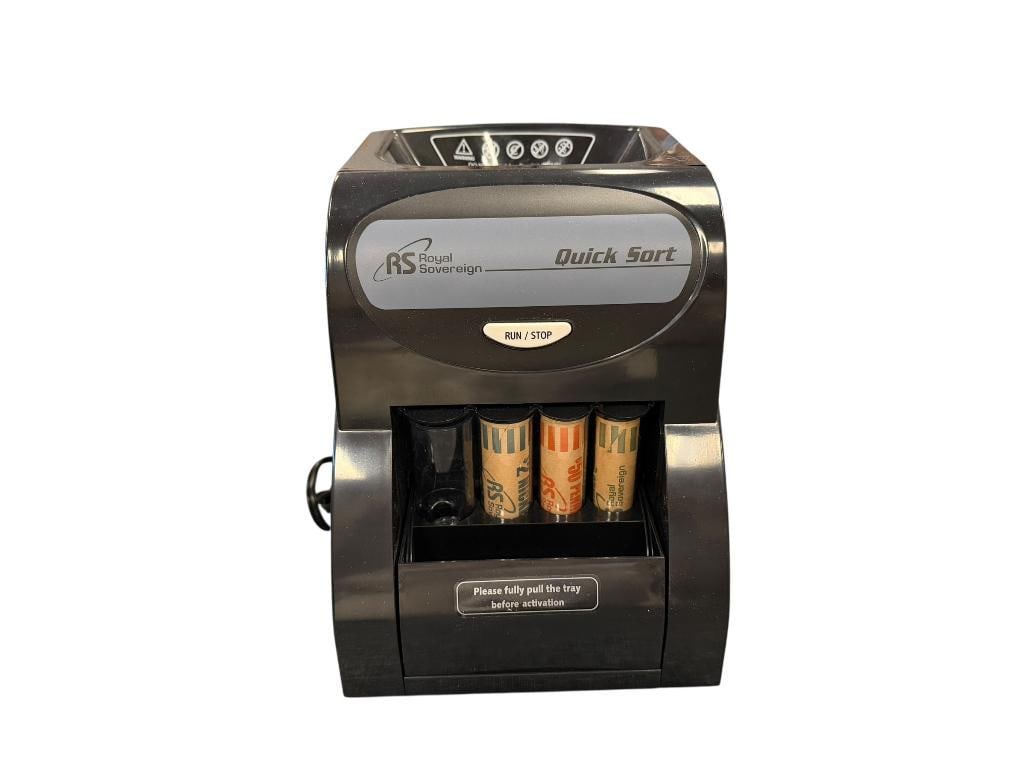 ROYAL SOVEREIGN QUICK SORT COIN SORTER: TESTED +, INCLUDES POWER CORD 6 1/2" X 8 1/2" X 9" 
