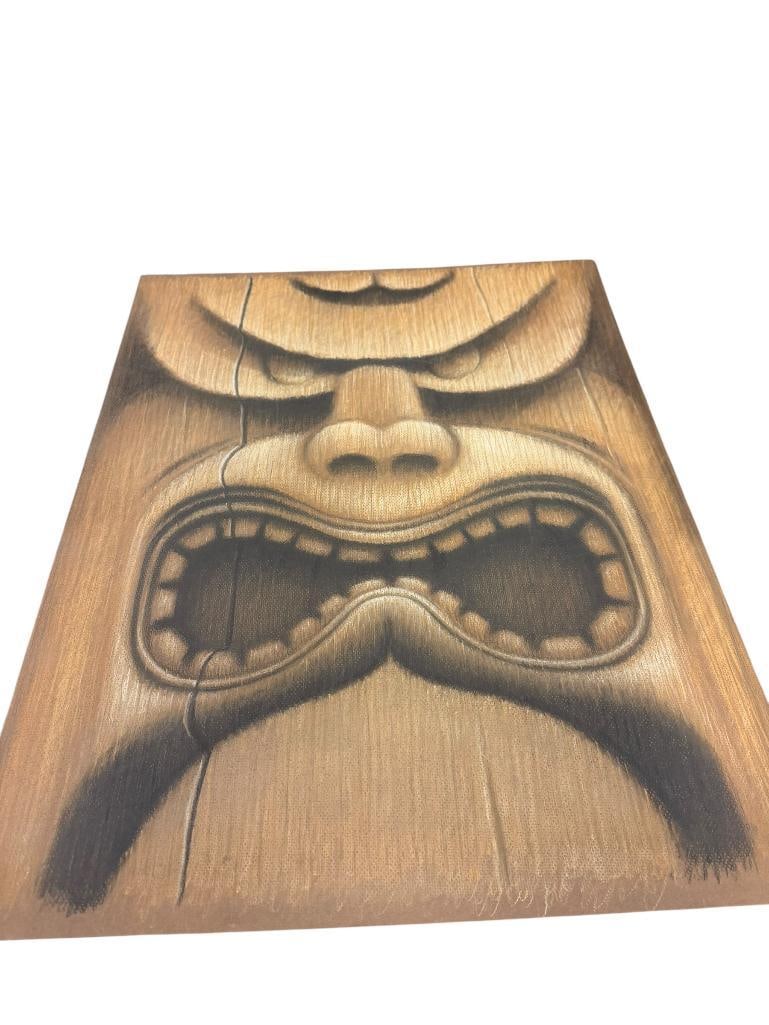 ORIGINAL HAWAIIAN PASTEL DRAWING ON PAPER OF TIKI TOTEM GOD FACE: UNFRAMED 19" X 24" 