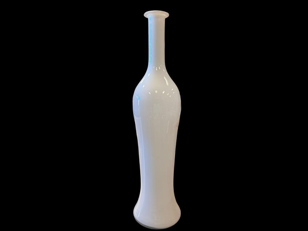 HANDBLOWN FLUTED WHITE GLASS VASE: NO CHIPS OR CRACKS 19" 