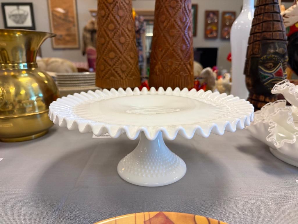 VINTAGE FENTON HOBNAIL MILK GLASS CAKE PLATE STAND - 2