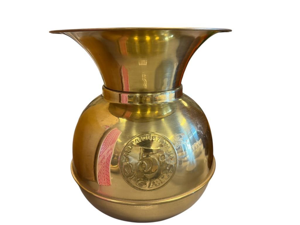 VINTAGE ALL FAMOUS HAVANA 5 CENT CIGARS WEIGHTED BOTTOM BRASS SPITTOON: GOOD CONDITION 10" H 