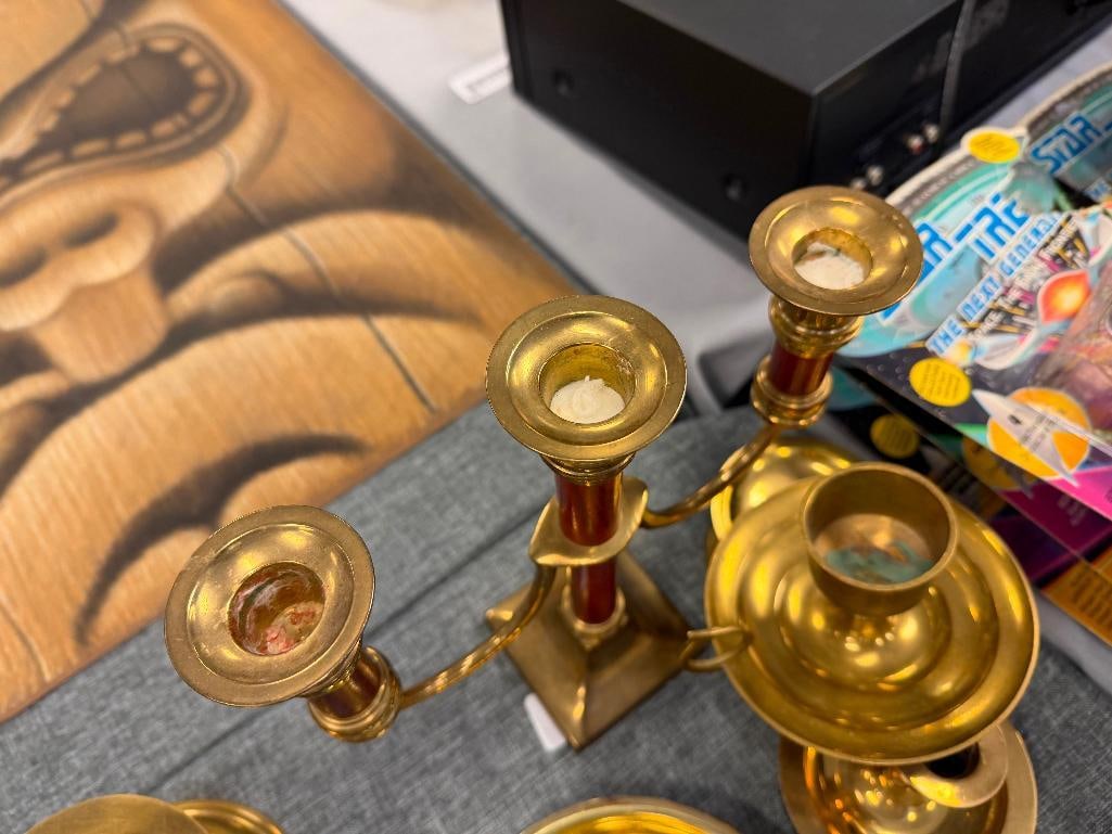 ASSORTED BRASS CANDLESTICKS AND CANDLEHOLDERS - 12