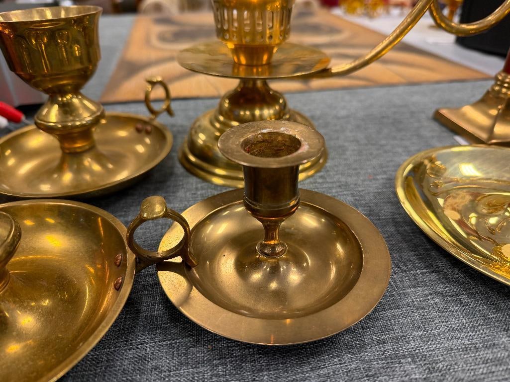 ASSORTED BRASS CANDLESTICKS AND CANDLEHOLDERS - 7