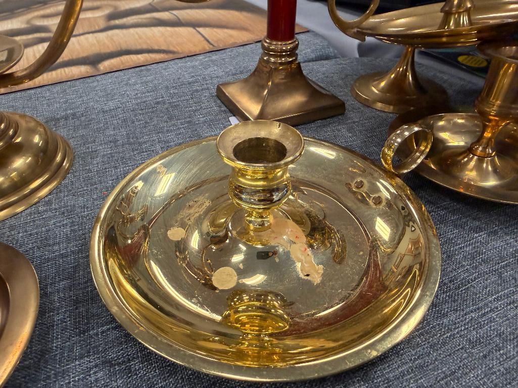 ASSORTED BRASS CANDLESTICKS AND CANDLEHOLDERS - 9