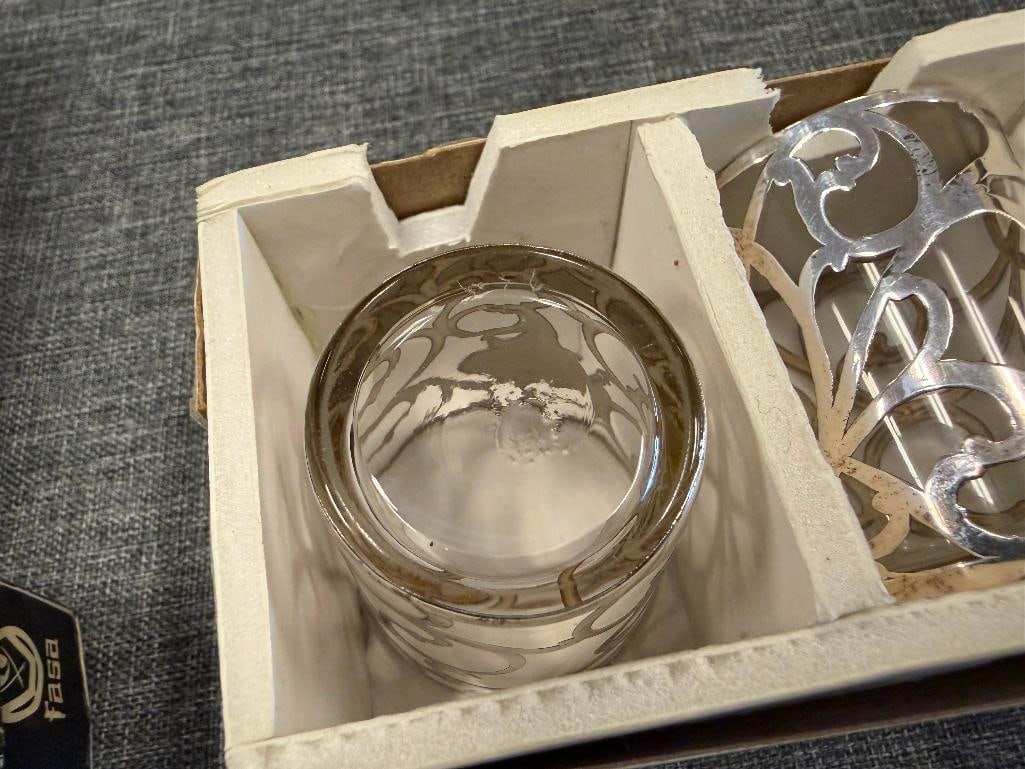SET OF FOUR VINTAGE SILVER OVERLAY GLASS SHOT GLASSES - 5