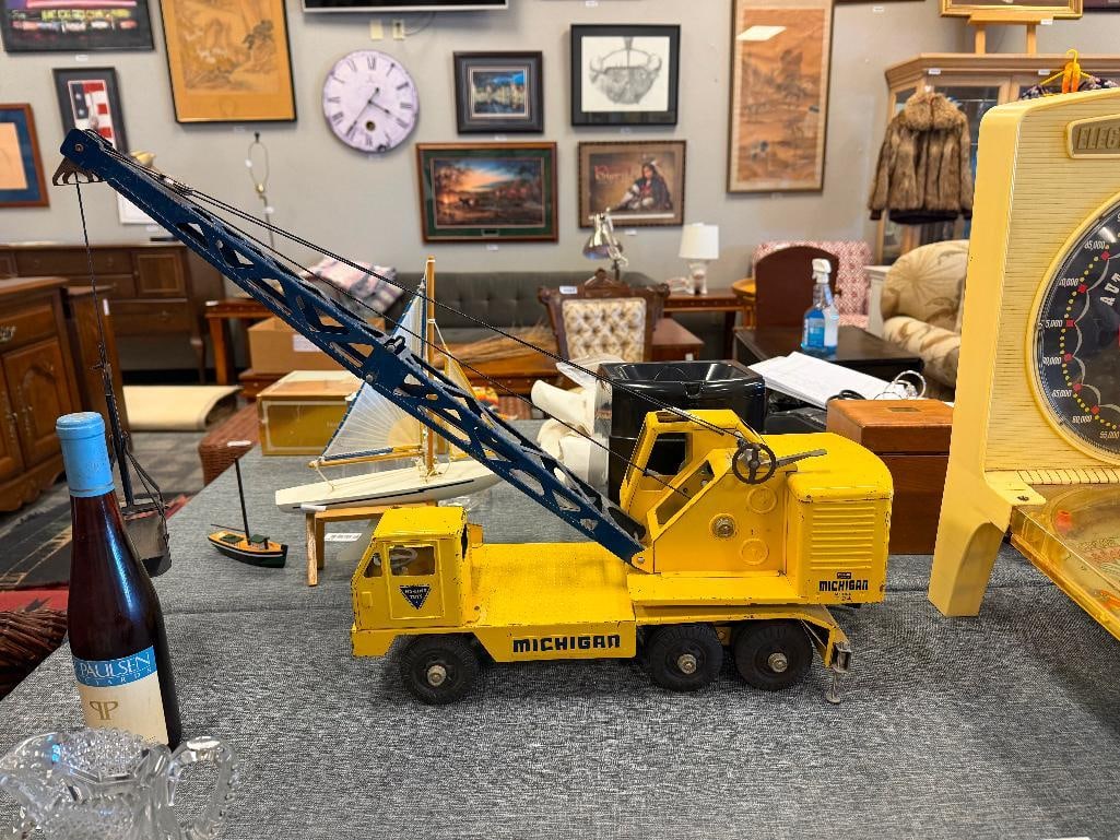 VINTAGE NYLINT PRESSED STEEL CLARK EQUIPMENT MODEL T-24 MICHIGAN CRANE TOY - 2
