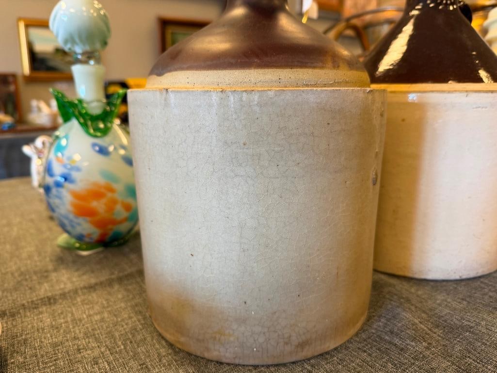 ANTIQUE STONEWARE POTTERY BROWN GLAZE WHISKY JUGS - 13