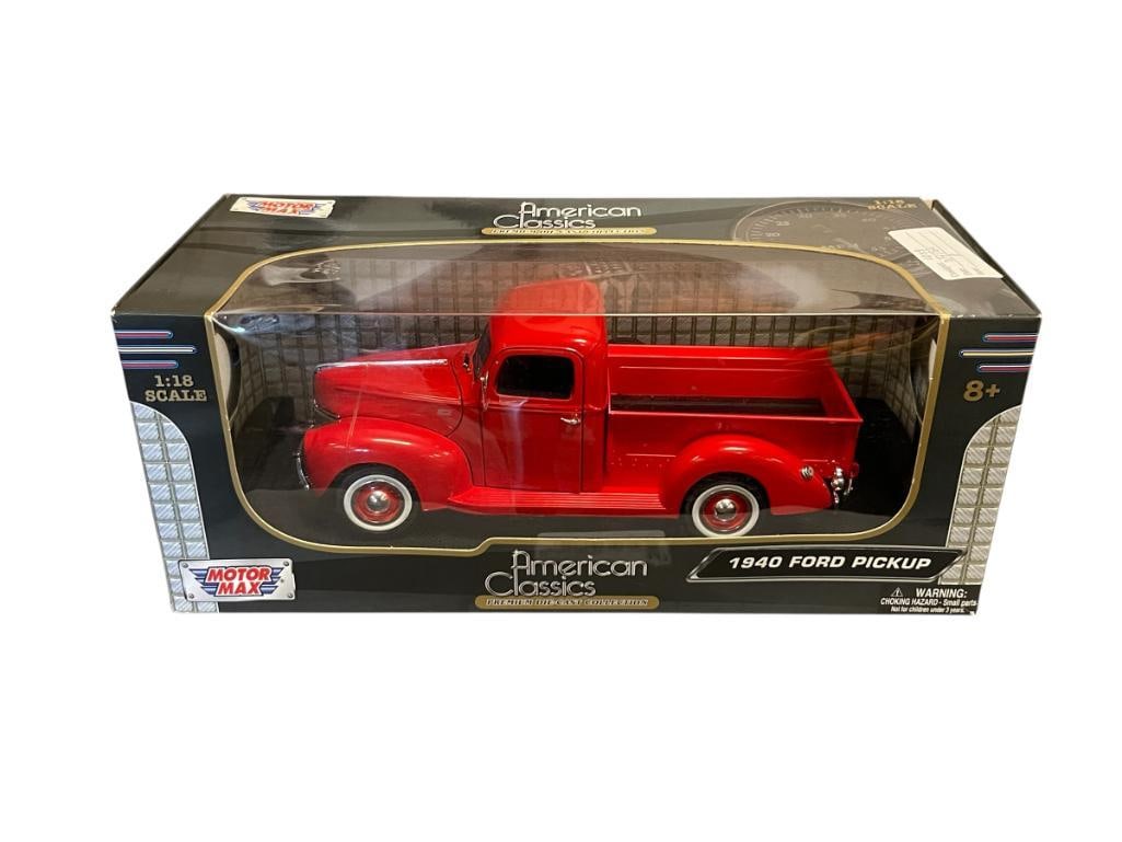 MOTOR MAX AMERICAN CLASSICS 1:18 DOE-CAST METAL MODEL CAR 1940 FORD PICKUP: NEW INT HE PACKAGE 
