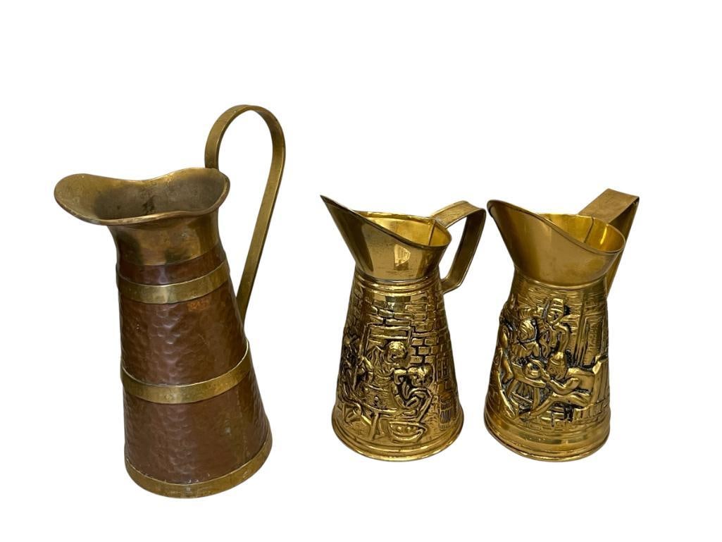 HAMMERED COPPER AND ENGISH RELIEF BRASS PITCHERS (1 of 9)