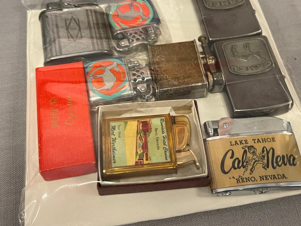 VINTAGE ADVETISEMENT AND TABLE LIGHTERS CAL-NEVA, CAMEL,RIVERSIDE HOTEL, RONSON - 2