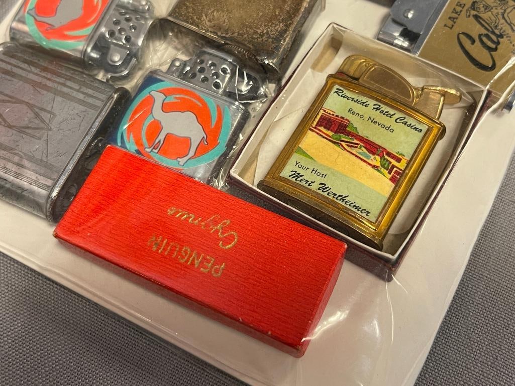 VINTAGE ADVETISEMENT AND TABLE LIGHTERS CAL-NEVA, CAMEL,RIVERSIDE HOTEL, RONSON - 3