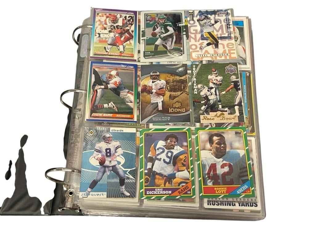 OVER 600 ASSORTED FOOTBALL NFL SPORT PLAYER CARDS 1980'S - 1990'S: BINDER INCLUDED 