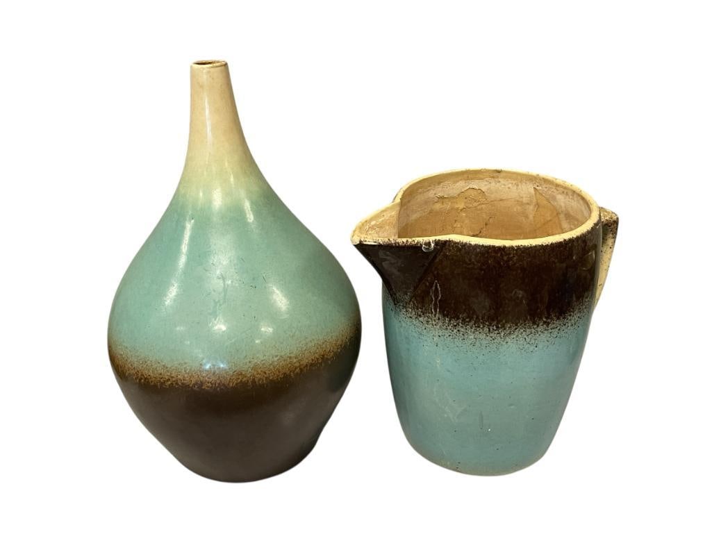 STUDIO POTTERY TURQUOISE AND BROWN GLAZE PITCHER AND VASE (1 of 8)