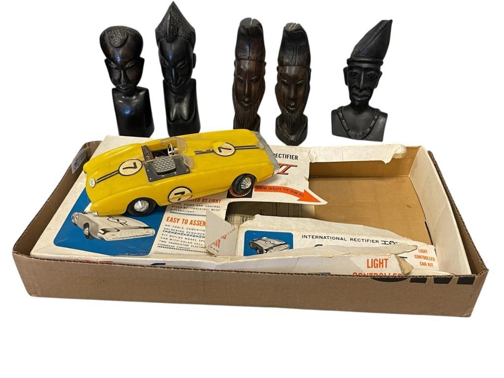 1964 LIGHTRONIC II MODEL SPORTS CAR KIT BY INTERNATIONAL RECTIFIER CORPORATION NO. EP-42: CAR IS DESIGNED TO BE CONTROLLED BY LIGHT, INCLUDES ASSEMBLY INSTRUCTIONS AND BOX, BOX TOP IS DAMAGED 