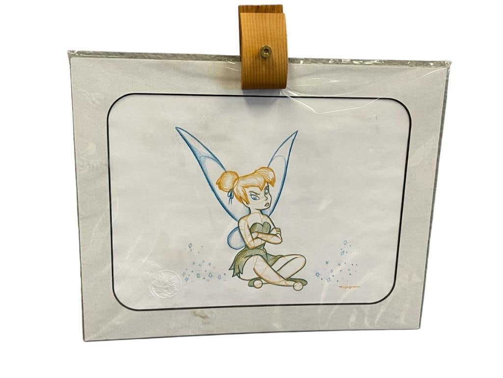 DISNEY PARKS JOY LYNCH TINKER BELL DRAWING PRINT: MATTED 14" X 11"