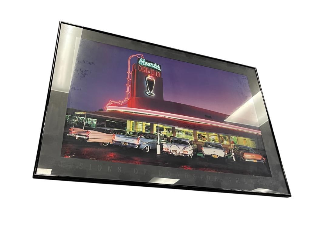 VISIONS OOF ROADSIDE AMERICA MEARLE'S DRIVE-IN CLASSIC VEHICLE POSTER: 35" X 24" FRAME 