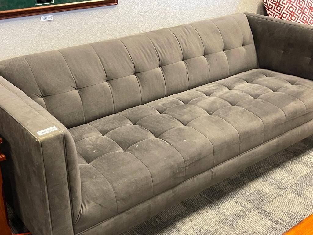 MID-CENTURY MODERN TUFTED CHARCOAL GREY UPHOLSTERED SOFA - 2