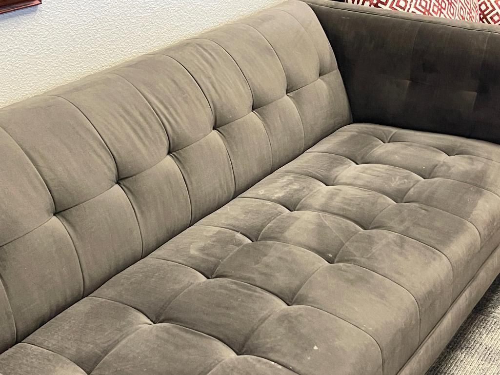 MID-CENTURY MODERN TUFTED CHARCOAL GREY UPHOLSTERED SOFA - 3