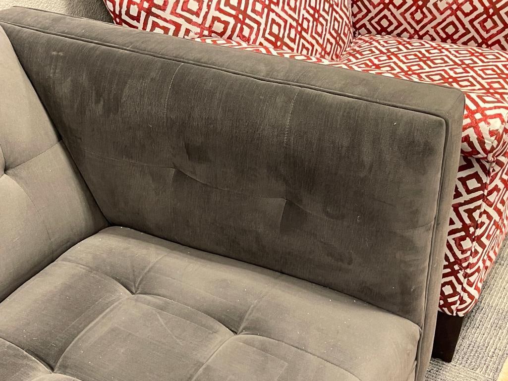 MID-CENTURY MODERN TUFTED CHARCOAL GREY UPHOLSTERED SOFA - 5