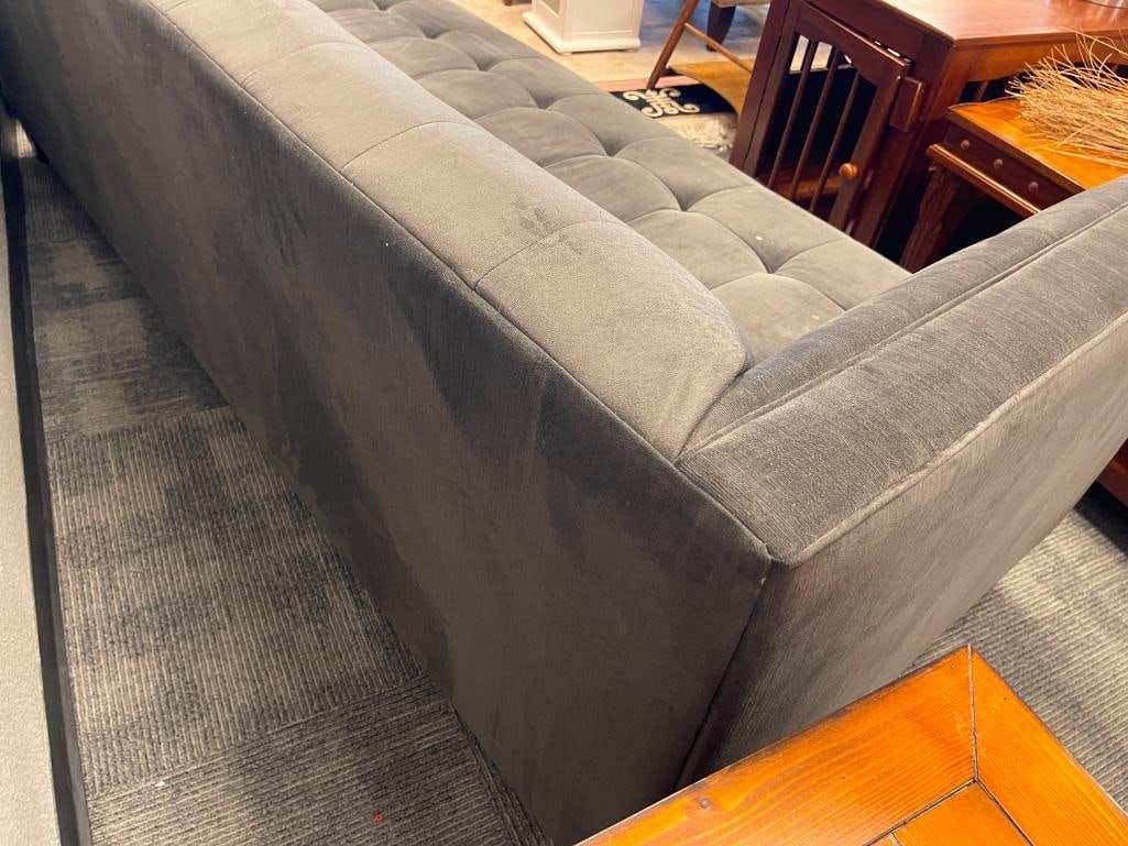 MID-CENTURY MODERN TUFTED CHARCOAL GREY UPHOLSTERED SOFA - 7