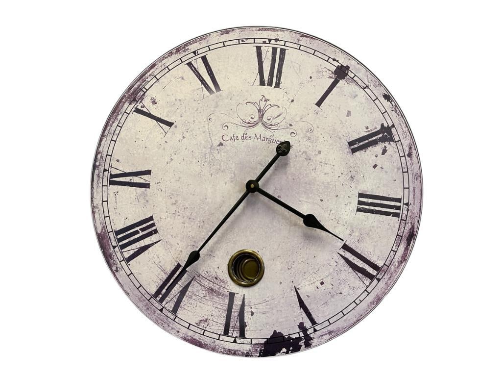 LARGE FRENCH STYLED WOODEN BATTERY OPERATED WALL CLOCK: TESTED + 23" ROUND