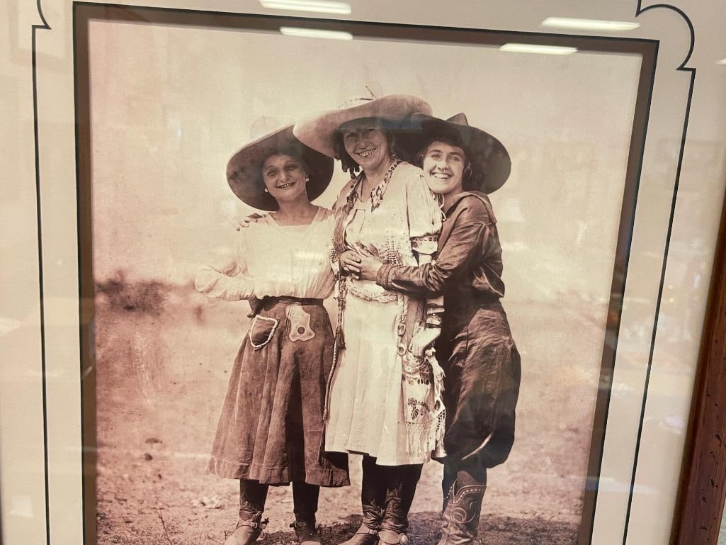 HISTORICAL REPRODUCED PHOTOGRAPH OF RODEO COWGIRLS KITTY CANUTT, PRAIRIE ROSE, AND RUTH ROACH - 2