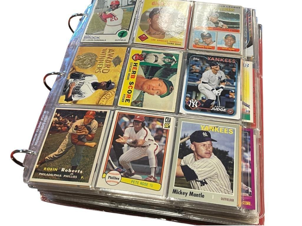 1950'S AND NEWER BASEBALL CARD COLLECTION FEATURING 720 BASEBALL CARDS: INCLUDES HALL OF FAMERS SUCH AS MICKEY MANTLE, MIKE SCHMIDT, REPRINTS, AND MODERN DAY STARS LIKE PAUL SKENES AND SHOHEI OHTANI 