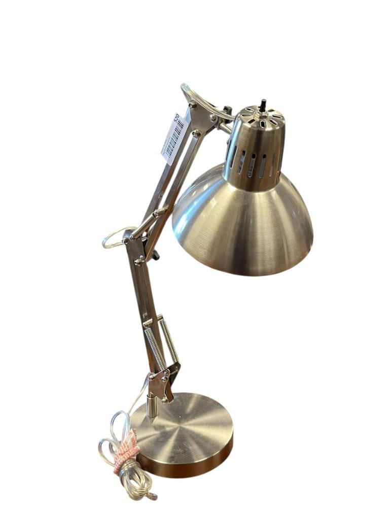 HOWIN INTERTEK STAINLESS STEEL ADJUSTABLE TABLE LAMP / DESK LAMP: GOOD CONDITION, TESTED + 23" H 