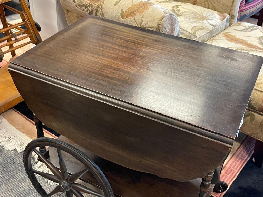 VINTAGE MID-CENTURY IMPERIAL GRAND RAPIDS, MICHIGAN MADE DARK STAINED WALNUT DROP LEAF TEA CART - 2