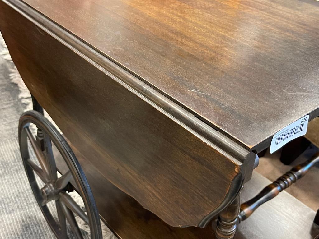 VINTAGE MID-CENTURY IMPERIAL GRAND RAPIDS, MICHIGAN MADE DARK STAINED WALNUT DROP LEAF TEA CART - 3