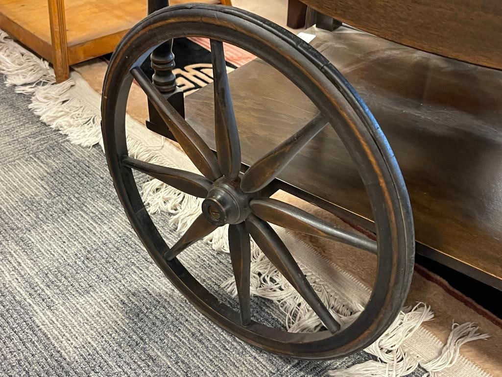 VINTAGE MID-CENTURY IMPERIAL GRAND RAPIDS, MICHIGAN MADE DARK STAINED WALNUT DROP LEAF TEA CART - 4