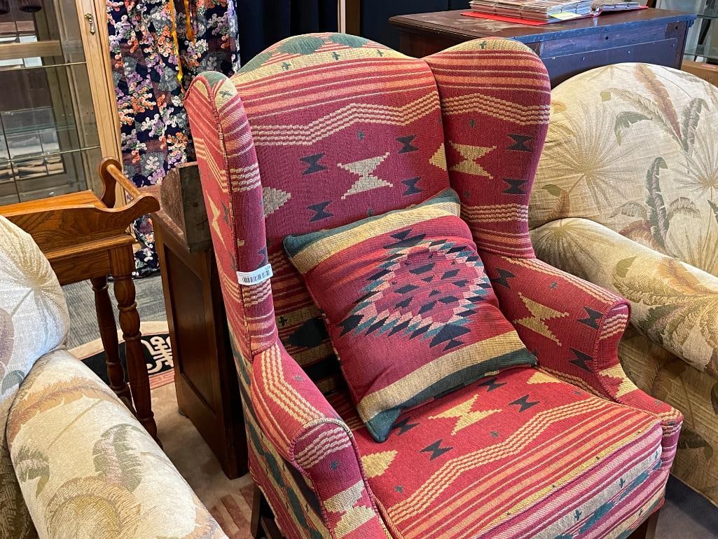 HICKORYCRAFT SOUTHWESTERN UPHLSTERED WINGBACK ARMCHAIR WITH PILLOW - 2