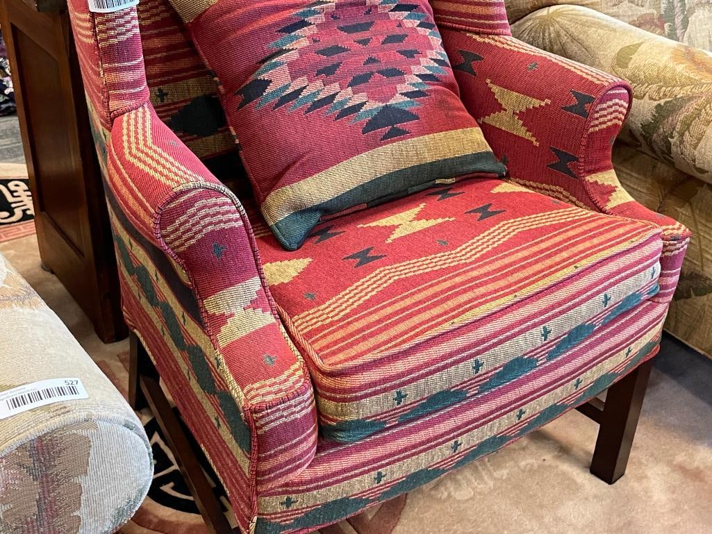 HICKORYCRAFT SOUTHWESTERN UPHLSTERED WINGBACK ARMCHAIR WITH PILLOW - 3