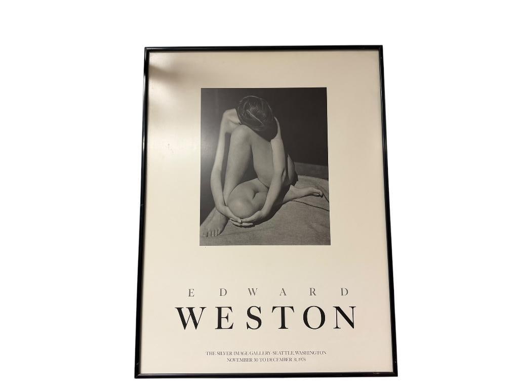 EDWARD WESTON THE SILVER IMAGE GALLERY PRINT SEATTLE, WASHIGTON NOVEMBER 30 TO DECEMBER 31 1978: BLACK AND WHITE POSTER PRINT, FRAMED 18" X 24"