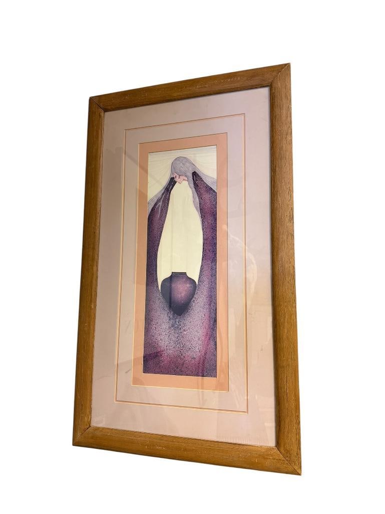 AMADO MAURILLIO PENA JR. SOUTHWESTERN MESTIZO ART SERIGRAPH PRINT PART OF TRES ARTESANOS SET: FRAMED AND DOUBLE MATTED, AMADO MAURILLIO PENA JR. RENOWN AMERICAN ARTIST (1943-) 20" X 34" FRAME 