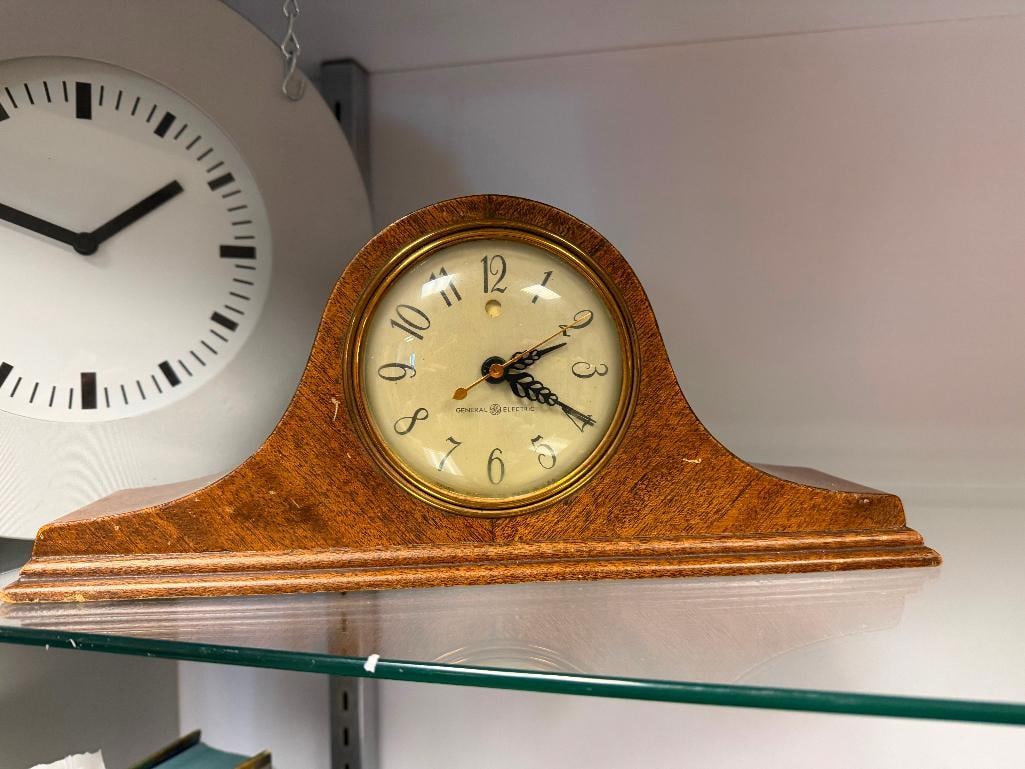 TWO MANTLE CLOCKS INCLUDING VINTAGE GENERAL ELECTRIC WOOD CASED CLOCK AND IKEA SILVER TONE CLOCK - 3