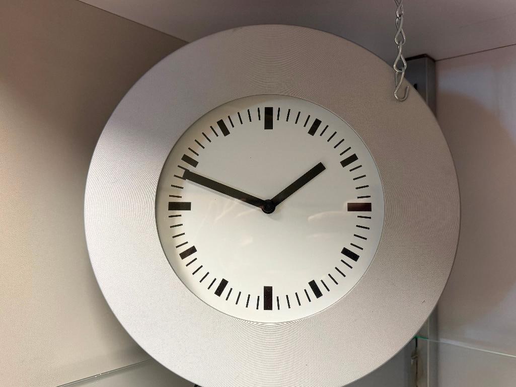 TWO MANTLE CLOCKS INCLUDING VINTAGE GENERAL ELECTRIC WOOD CASED CLOCK AND IKEA SILVER TONE CLOCK - 6