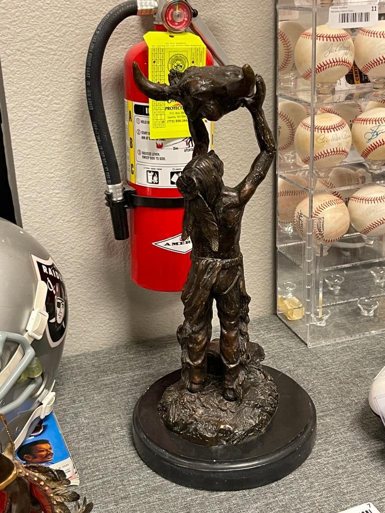 FREDERIC REMINGTON RENOWN WESTERN AMERICAN ARTIST RESTRIKE BRONZE SCULPTURE CALLING THE BUFFALO - 7