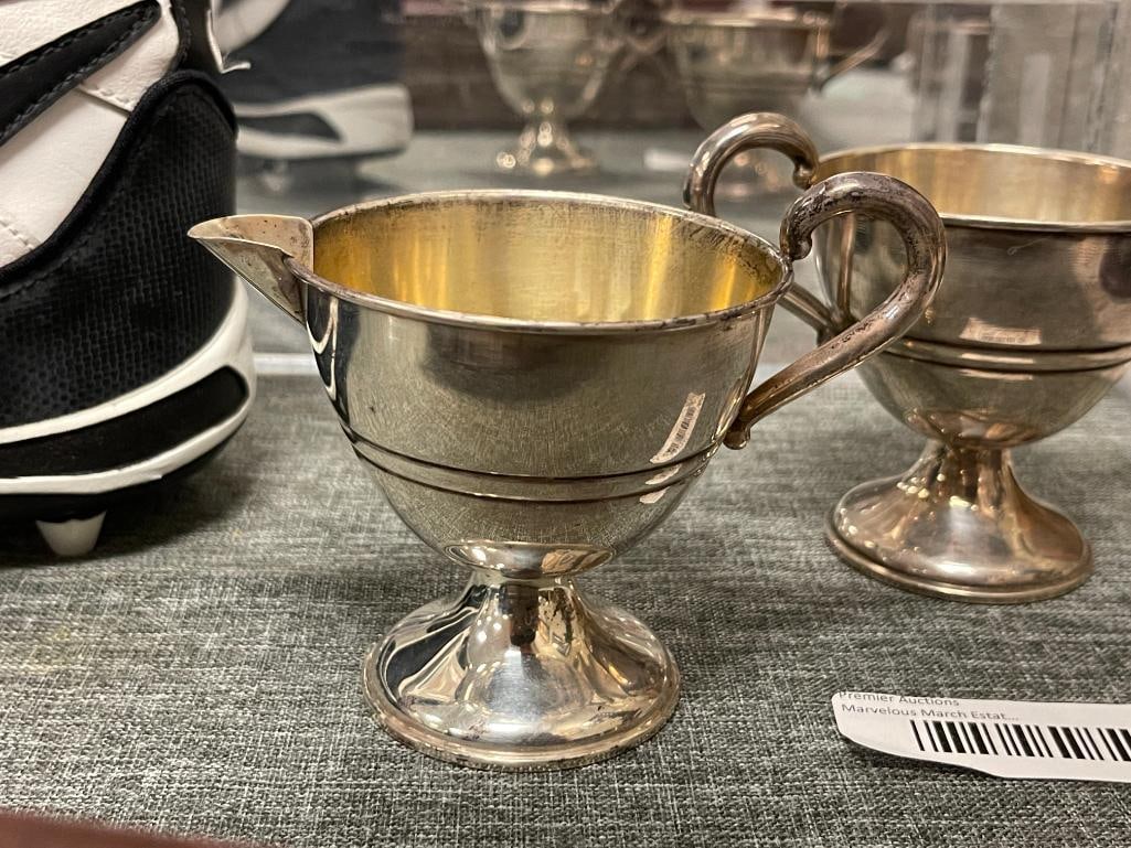 MID-CENTURY SCHWEITZER SILVER CORP. STERLING SILVER WEIGHTED CREAMER AND SUGAR 218 GRAMS WEIGHTED - 2