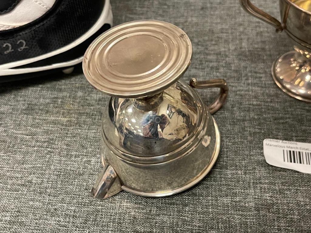MID-CENTURY SCHWEITZER SILVER CORP. STERLING SILVER WEIGHTED CREAMER AND SUGAR 218 GRAMS WEIGHTED - 4
