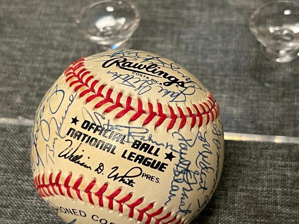 AUTOGRAHED BASEBALL WITH OVER 30 SIGNATURES TOM HEINRICH, JOHNNY MIZE, CURT FLOOD, TONY OLIVA - 6