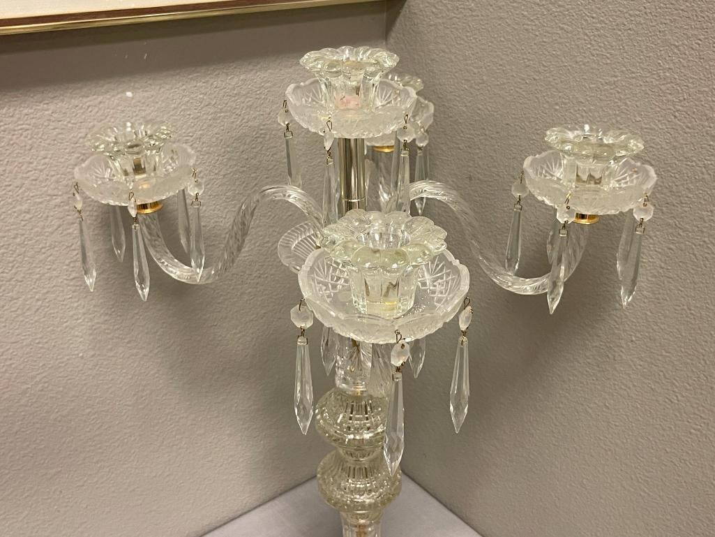 ELEGANT BAROQUE STYLED 4-ARM CANDELABRA WITH BRASS ACCENTS AND HANGING PRISMS - 2