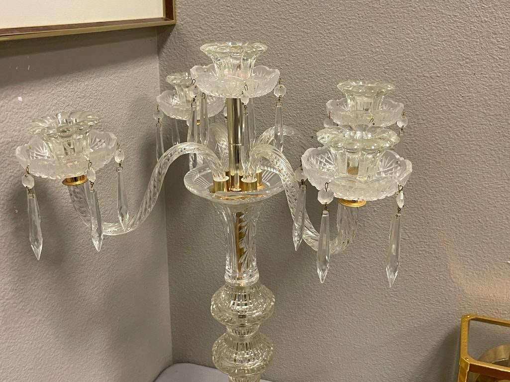 ELEGANT BAROQUE STYLED 4-ARM CANDELABRA WITH BRASS ACCENTS AND HANGING PRISMS - 3