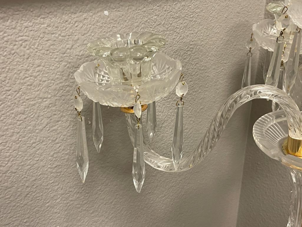 ELEGANT BAROQUE STYLED 4-ARM CANDELABRA WITH BRASS ACCENTS AND HANGING PRISMS - 4