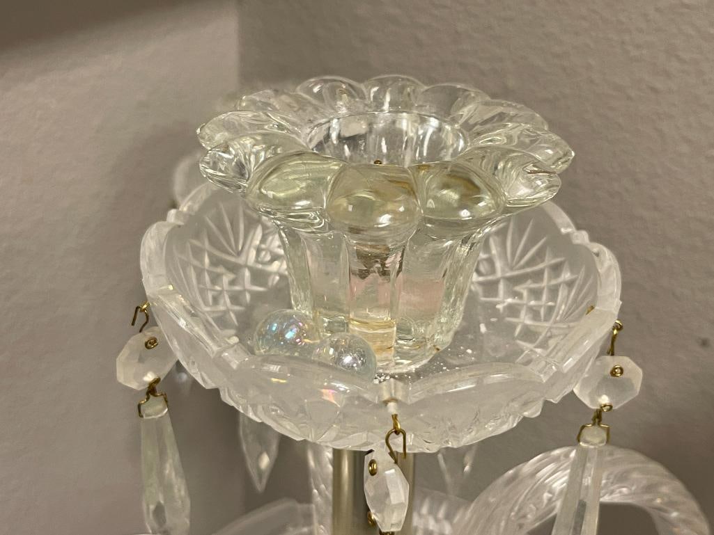 ELEGANT BAROQUE STYLED 4-ARM CANDELABRA WITH BRASS ACCENTS AND HANGING PRISMS - 5