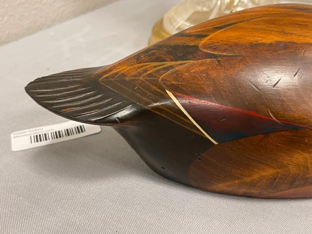 JENNIFER LINDER HAND CRAFTED WOODEN DUCK DECOY OF A BLACK DUCK DATED 1982 - 4