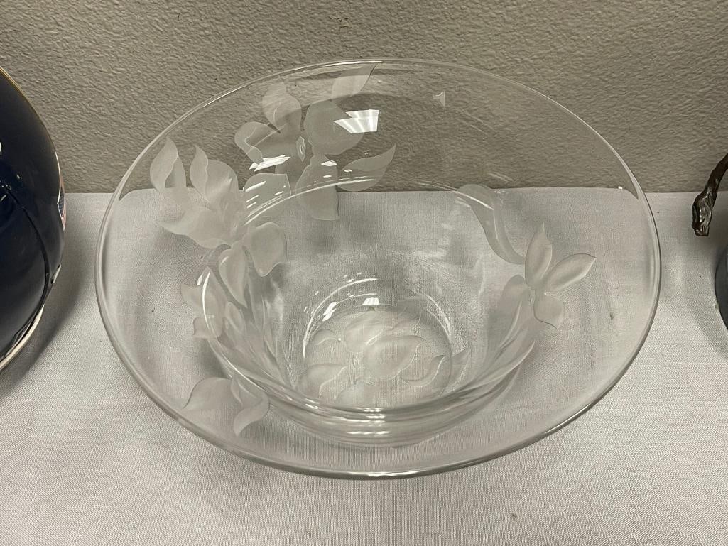 FRANZ JOSPEH GROSZ (1909 B.) FLORAL ETCHED CENTERPIECE BOWL - 2