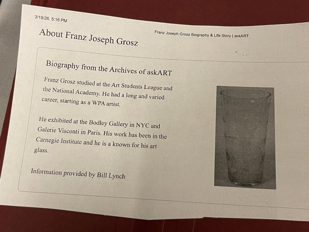 FRANZ JOSPEH GROSZ (1909 B.) FLORAL ETCHED CENTERPIECE BOWL - 7