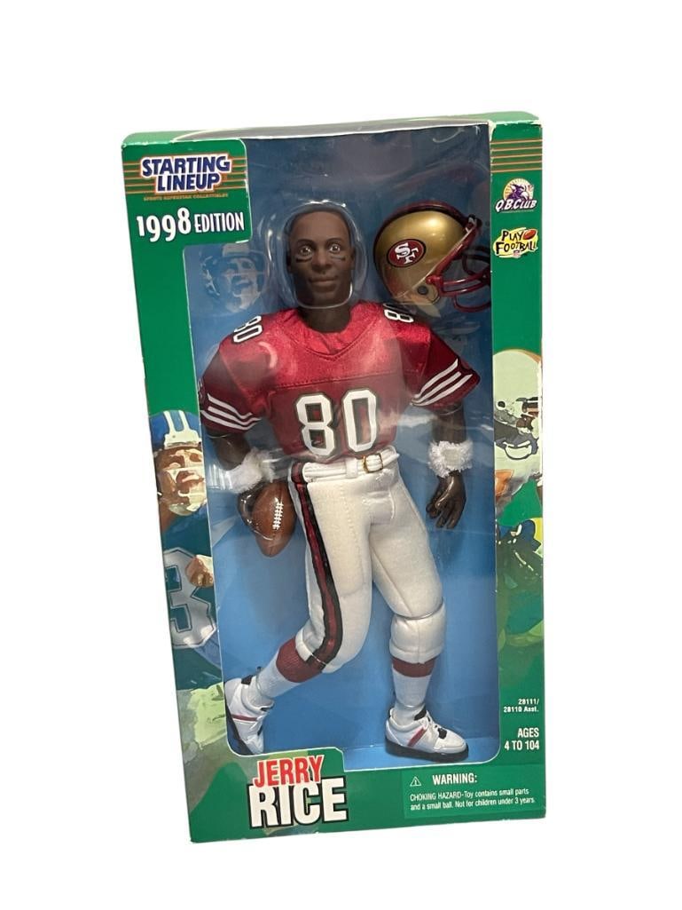 1998 EDITION STARTING LINEUP JERRY RICE FOOTBALL PLAYER POSEBALE FIGURE / DOLL: DEAD STOCK NEW IN THE PACKAGE, BOX SHOWS SOME LIGHT WEAR 12" H