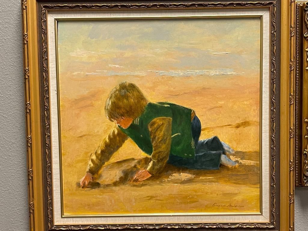 GUNNAR ANDERSON CALIFORNIA ARTIST ORIGINAL OIL ON BOARD TITLED A BUSY DAY - 2